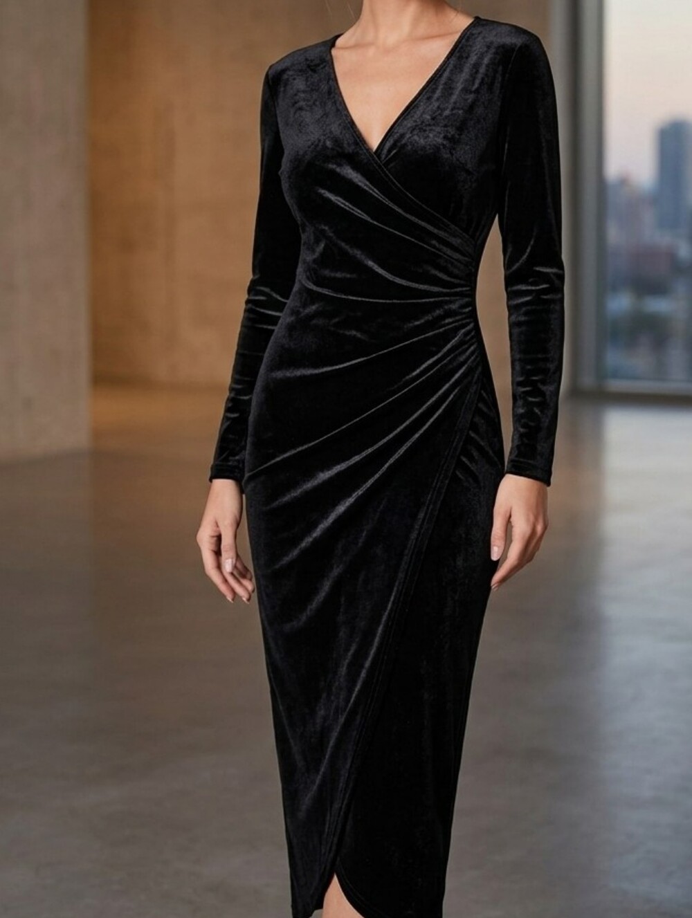 [[Dirass]] NWT Elegant Black Velvet Wrap Dress.